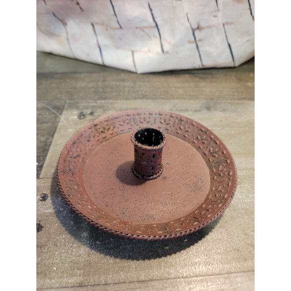 Red Rustic metal candle stick holder Xmas decor - Picture 1 of 3